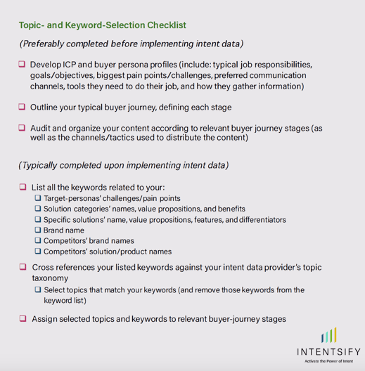 intent data topic and keyword checklist screenshot